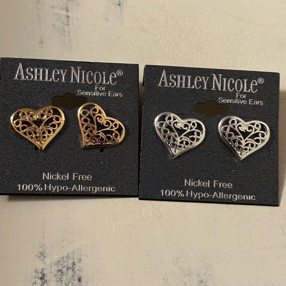 Ashley Nicole heart earrings silver gold studs